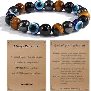 Evil Eye Bracelets（Evil Eye, Tigers Eye,Hematite, Obsidian）A Handmade Beaded